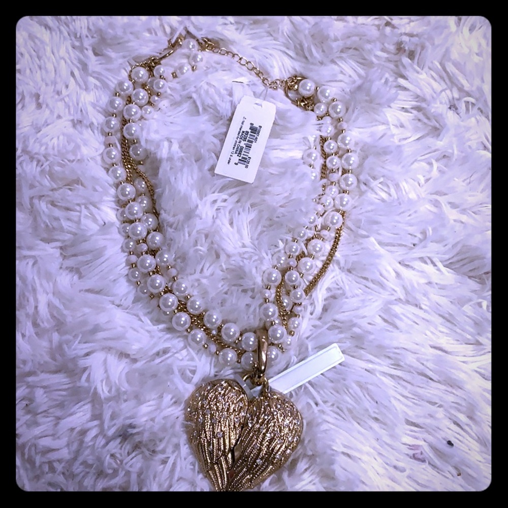 NWT Betsey Johnson Angel locket pearl necklace
